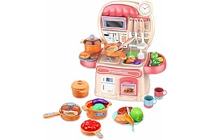 Sobebear 18 pcs Kids Kitchen Playset, Cooking Pots & Utensils, Food & Accessories, Pretend Play Game for Children 3+ (Pink)