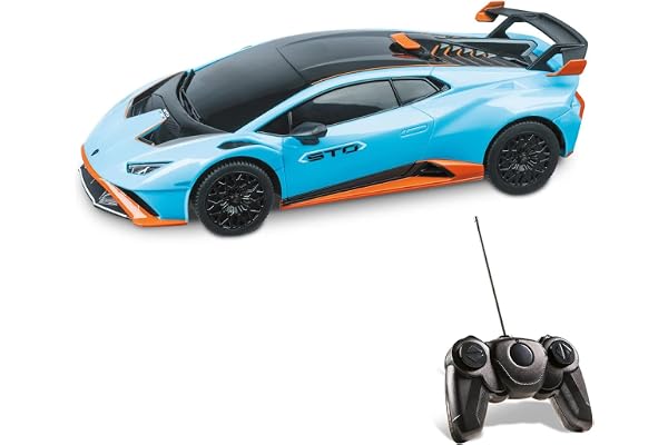Mondo Motors, Lamborghini Huracan STO 2,4 GHz, modèle à l'échelle 1 : 24, jusqu'à 8 km/h de Vitesse, Voiture Jouet pour Enfants, Bleu Ciel, 63704