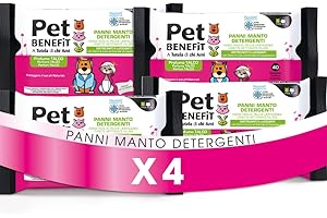DIVA INTERNATIONAL Pet Benefit Maxi Salviette per il Manto di Cane e Gatto - Pacco Scorta Super Conveniente - Districante e Lucidante - Con Semi di Lino - NO ALCOL - 4 confezioni da 40 Salviette