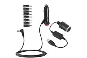Giantdeer Cavo da Accendisigari a CC da 12 V (1 m), Connettore CC da 5,5x2,1mm con 8 Adattatori CC + Aavo di Potenziamento USB per Auto da 5V a 12V per Accendisigari Telaio Femmina