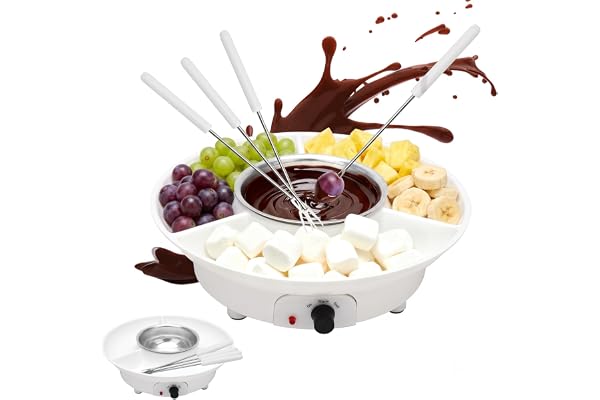 CEWROM Elektrisk chokladfondue med 4 spett | tempererare för smältning av choklad och kuvertör