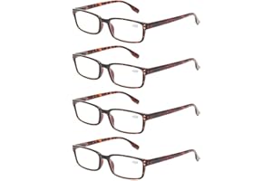 Kerecsen 4-Pack Rectangular Retro Style Men Reading Glasses Spring Hinges Comfortable Readers (+1.75, 4 Pack Tortoise)
