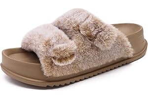 KuaiLu Chaussons Femme Confortable Bout Ouvert Fourrure Pantoufles Avec Orthopédique Voûte Soutien Peluche Maison Claquette Sandales Léger Antidérapante Intérieur/Extérieur Taille 36-43