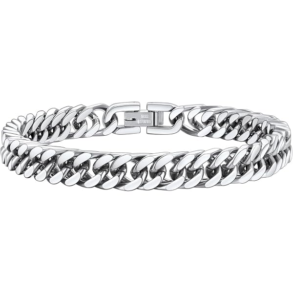 ChainsHouse Bracciale Uomo Catena Cubana In Acciaio Inox – 16/19 Cm, Colori Oro/Nero/Argento