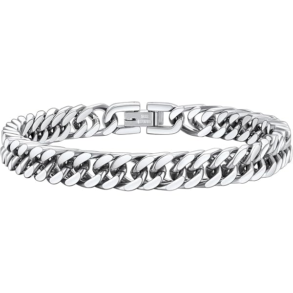 ChainsHouse Bracciale Uomo Catena Cubana In Acciaio Inox – 16/19 Cm, Colori Oro/Nero/Argento