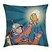 Produktbild ERCGY Astronaut Throw Pillow Cushion Cover, Colorful Astronaut Holding Beer Thirsty for Beer Long Voyage Retro Style Drawing, Decorative Square Accent Pillow Case, 18 X 18 inches, Multicolor
