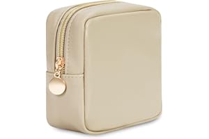 WANDERING NATURE Mała kosmetyczka do torebki, mini kosmetyczka do makijażu, mała kosmetyczka dla kobiet, mała kosmetyczka z wsuwanymi kieszeniami, ekologiczna skóra wegańska (zgłoszona do opatentowania), BEŻOWY, S