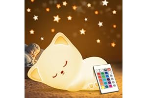 One Fire [Regalo+Telecomando] Luce Notturna Bambini, 16 Colori 5 Luminosità Lampada Gatto, Silicone Ricaricabile LED Lampada Notturna per Bambini Cameretta Bambina Regalo Bambina Bimba Regali Natale