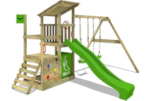 ‎FATMOOSE FATMOOSE Spielturm Klettergerüst FruityForest Fun XXL mit Schaukel & apfelgrüner Rutsche, Outdoor Kinder Kletterturm mit Sandkasten, Leiter & Spiel-Zubehör für den Garten