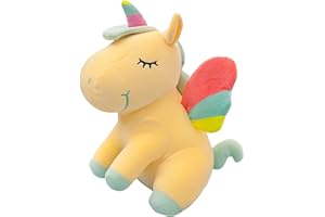 SNOWOLF Peluche a forma di unicorno, con ali arcobaleno e ali kawaii, per bambini, 25 cm, colore: bianco (25CM/9.8Inch, yellow)