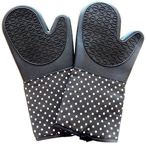 Manoplas para ollas y hornos de silicona Ovenglove silicona 2pzs. negro con puntos - Tinas Collection