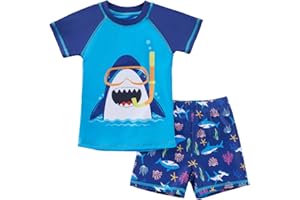 NAIYAFLY Baby Toddler Boys Swimwear Set 2-Piece,UPF 50+ Baby Boys Swimsuit Rash Guards Short Sleeve Bathing Suit for 6-12 2T 3T 4T 5T