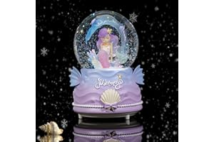 YF-TOW Snow Globes for Kids, 100MM Mermaid Snow Globes for Girls, Snow Globes Christmas with Music & Colorful Lights & Automatic Snowflakes, Gifts for Girls, Birthday Christmas Festival