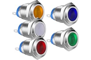 Gebildet 5pcs 12mm AC/DC 12-24V Stainless Steel Waterproof LED Indicator Light Metal Shell Pilot Custom Dash Signal Lamp Concave Head