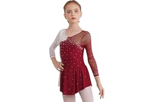 Aislor Eiskunstlauf Kleid Mädchen Langarm Ballettkleid Kinder Tanzkleid Kürkleider Eiskunstlauf Gymnastikanzug Wettbewerb