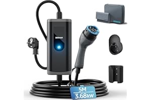 bokman Chargeur Voiture Electrique, (16A, 3.68kW, 5m) Type 2 EVSE Portable Recharge Voiture Electrique Compatible avec Model 3, Model Y, EX30, XC60, Q4, MG4, 208EV et PHEVs