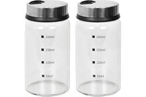 Disnace 2 Barattoli Portaspezie Vetro,Borosilicato per Spezie,Barattoli per Spezie con Coperchio Girevole,Barattoli Spezie per Cucina,Contenitori Spezie per Cucina (200ml)