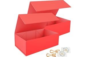 EASCITY Confezione da 2 scatole regalo da 24 x 15 x 7,6 cm, per presentazioni con chiusura magnetica a clip, collapsible per Groomsman Proposal Box, Christmas, Halloween, regalo di compleanno (Rosso)