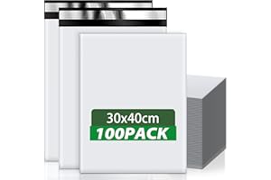 Wanxida Lot de 100 Sacs d'expédition en Plastique, Conditionnements Plastique Polystyrène Pochettes avec Bande adhésive auto-scellante, 30x40cm