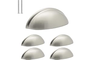 Probrico Kitchen Hardware Bin Cup Handles Pull Cabinet Handles Brushed Nickel- 3" Hole Centers (5Pack)