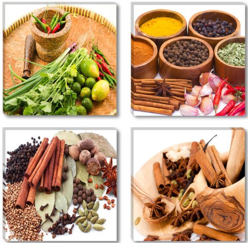 Visario 6609 - Fotografía sobre lienzo (4 piezas, 4 x 30 x 30 cm), diseño de especias