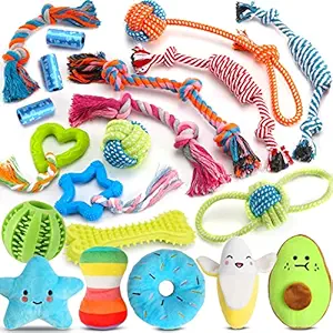 Zeaxuie 16 Pack Luxury Puppy Toys for Teething Small Dogs, Cute Small Dog Toys with Plush Squeaky Dog Toys and Ropes Puppy Chew Toys