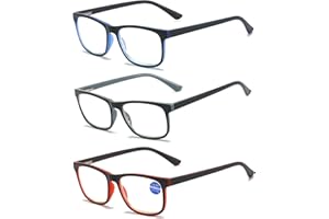 ‎MMOWW MMOWW 3er-pack Lesebrille Damen und Herren - Anti-blaue Computerbrille mit Federscharnieren（Grau+Blau+Rot,+2.0