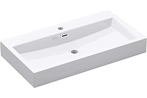 DOPORRO Sogood Vasque à Poser 76,5cm Lavabo Suspendu Blanc Colossum06 Fonte Minérale Solid Surface 76,5x42x10cm