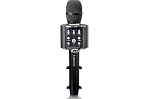 Lenco BMC-090 - Microfono per karaoke - Bluetooth V4.2 - Con supporto per smartphone - 5 Watt RMS - Effetti di illuminazione a LED - Batteria integrata da 1200 mAh - Android e iOS - nero