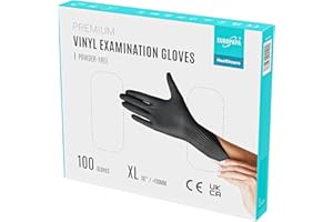 EUROPAPA® 100 Guantes De Vinilo Desechables, Guantes De Examen, Sin LÁTex, Sin Polvo, Guantes De Vinilo Disponibles En Tallas S, M, L Y XL (Negro Premium, XL)