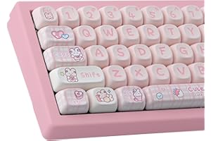 HYEKIC Keycaps PBT Custom Keycaps Set Pink Bunny 148 Keys Dye Sublimation MOA Profile Keycaps for ANSI Layout Cherry MX Keys Mechanical Keyboards