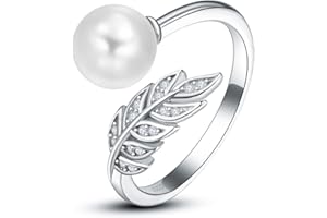 PRAYMOS Birthstone Adjustable Open Feather Ring 925 Sterling Silver Birth Stone Ring Jewelry Gift Birthday Gift for Mom Women Wife Girls