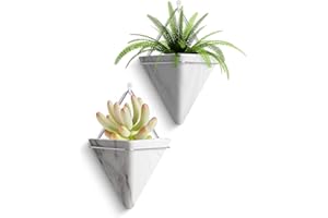 FairyLavie 15cm Hanging Planter, 2 Pack Ceramic Geometric Wall Planters Plant Holder Container with Hooks for Indoor Outdoor Wall Decor, for Family Friends