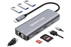 QUAUTYER USB C Hub Multiport Adapter USB C to ethernet adapter 8 in 1 Docking Station for MacBook pro HDMI 4K 100W PD USB 3.0 Ports SD/TF Card Reader usb hub macbook hub USBC to HDMI Adapter for Laptop