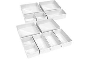 DIMJ Organizer Armadio - Organizer Cassetti, Separatori per Cassetti Divisori per Cassetti Organizzatore Cassetti, per Calze, Biancheria Intima, 12 Pezzi, Bianco