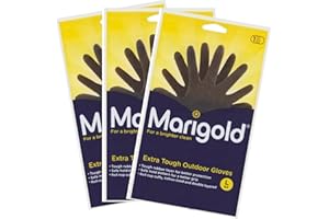 BBliss 3 X Gardening Rubber Gloves Extra Tough & Non-Slip Grip for Outdoor Cleaning | Roll-top Cuffs Cotton-lined & Double Layered | Large Black