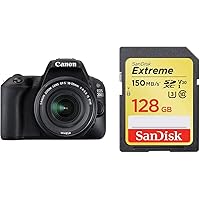 Canon EOS 200D 24.2MP Digital SLR Camera with EF-S 18-55 mm is STM Lens and EF-S 55-250 mm is STM Lens/Camera Case + SanDisk 128GB Extreme SDXC UHS-I Card - C10, U3, V30, 4K UHD, SD Card