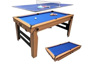 BCE Razor 5ft Rolling Lay Flat Folding Pool Table - Low Profile Design - Fully Assembled - 4 Way Wheel System - With Reversible Table Tennis Top & Accessories - Easy Storage