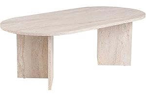 ‎HANAH HOME Hanah Home Elegant Coffee Table, Travertine Color, 119 x 39.8 x 60 cm | 100% Melamine Coated Particle Board, 18 mm Thickness | Stylish Marble Design for Modern Living Spaces