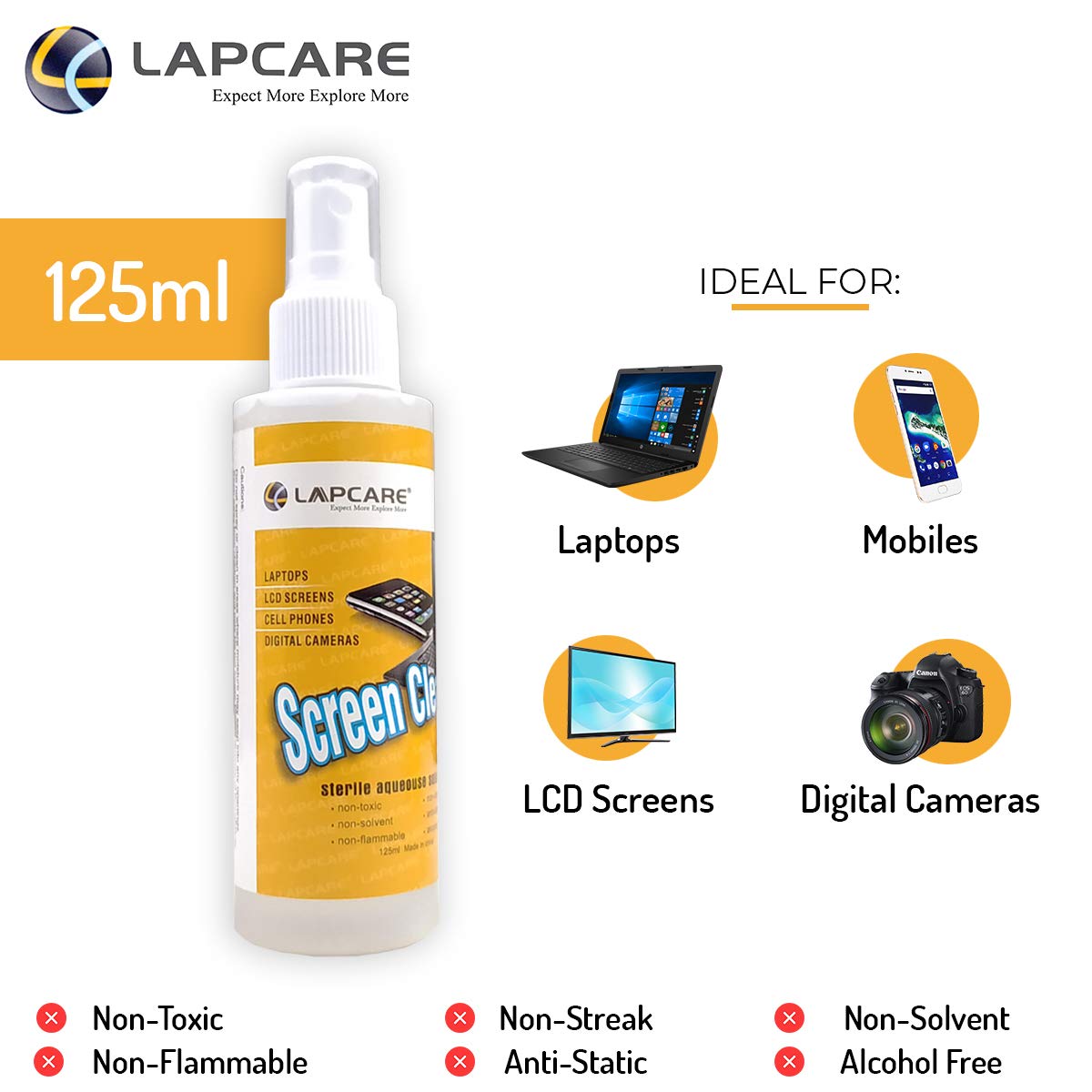 LAPCARE 5in1 Screen Cleaning Kit with Suction Balloon for PC, Laptops, Monitors, Mobiles, LCD, LED, TV/Professional Quality/Prevents Static Electricity, 125ml with Micro Fiber Cloth & Compact Brush - Image 4