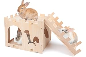 HYLYUN Grande maison pour lapins en épicéa naturel château amovible château pour lapins et petits animaux pour l'intérieur adulte lapin cochon d'Inde Chinchilla habitat