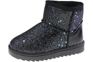Cozozn Girls Ankle Boots Toddler Girls Snow Booties Girls Sequin Leather Boot Winter Walking Shoes for Kid