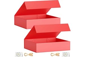 EASCITY Confezione da 2 scatole regalo da 30 x 20 x 7,6 cm, per presentazioni con chiusura magnetica a clip, collapsible per Groomsman Proposal Box, Christmas, Halloween, regalo di compleanno (Rosso)