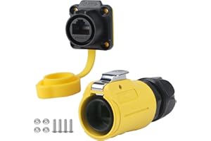 CNLINKO LP-20 RJ45 Set Connettore Impermeabile, Connettore Ethernet CAT6 Connettore Dual Port 8P8C Presa da Pannello IP68 Connettore Impermeabile (Set Giallo RJ45 a 4 Fori)