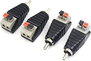 Maxhood Speaker Wire to RCA Adapter Converter, RCA to Speaker Wire Adapter Subwoofer Speaker Phono RCA Male to AV 2 Screw Terminal Video Audio Spring Press Type Balun for CCTV, 4 Pack RCA Male