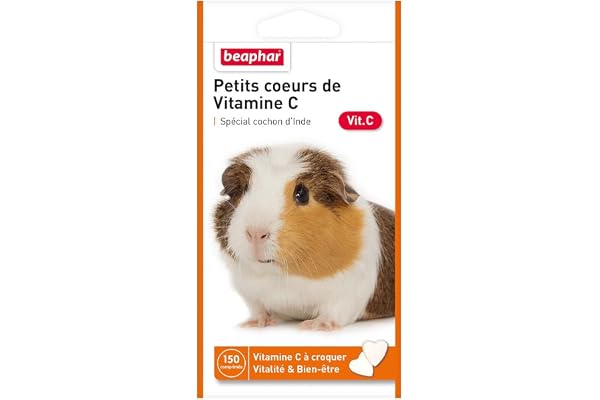 Beaphar – Petits cœurs de Vitamine C pour Cochon d'Inde – Friandises à croquer – Apporte vitalité et Bien être – 150 comprimés