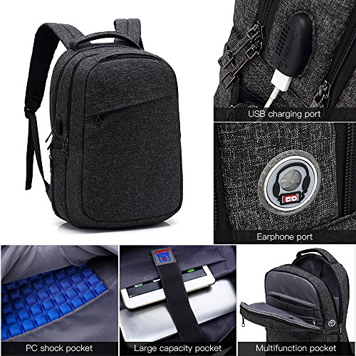 Wasserdicht Rucksack mit USB-aansluiting -Evershop Universal 15 6 Zoll Laptoptasche Diebstahlsicherung kratzfester Slim Backpack f  r Business School 