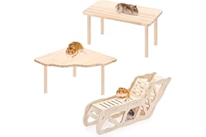 PLOIWUE 3-piece natural wooden hamster game platform with ladder, tunnel shelter, small animal rest area, hamster cage accessories