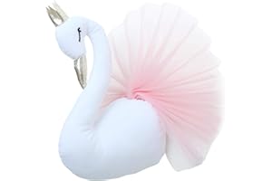 cypressen Wall Decoration Animal Head for Children's Room Cartoon Animal Head Wall Hanging Decor 3D Swan Head Gauze Dress Wall Art for Hanging Stuffed Animal Head as Wall Decoration