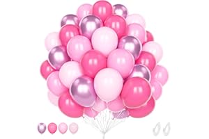 UNISUN Globo Fucsia Pastel Rosa, 60 Piezas 12 Pulgadas Metálicos Rosa Globos para Cumpleaños Niñas Princesas Mujeres Baby Shower Aniversario Compromiso Boda Día San Valentín Graduación Decoración de Fiesta